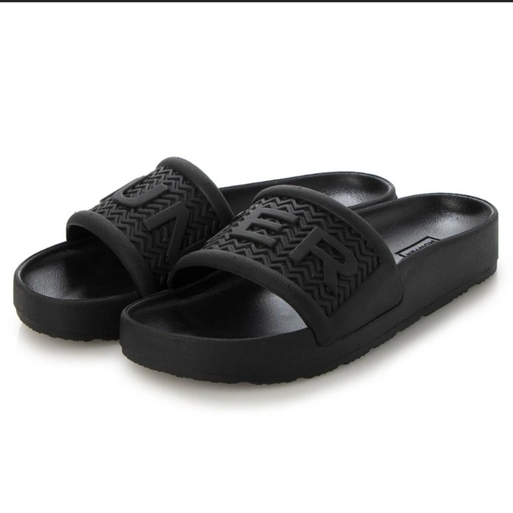 Hunter Bloom Algae Black Slip On Sliders - Size 7